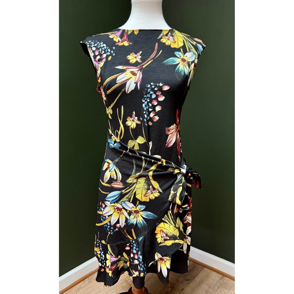 ECI New York‎ Floral Print Dress Sleeveless Tie Waist Dress Women's Size S